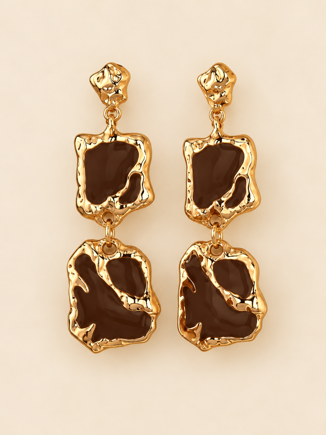 Brown Gold Abstract Geometric Drop Earrings