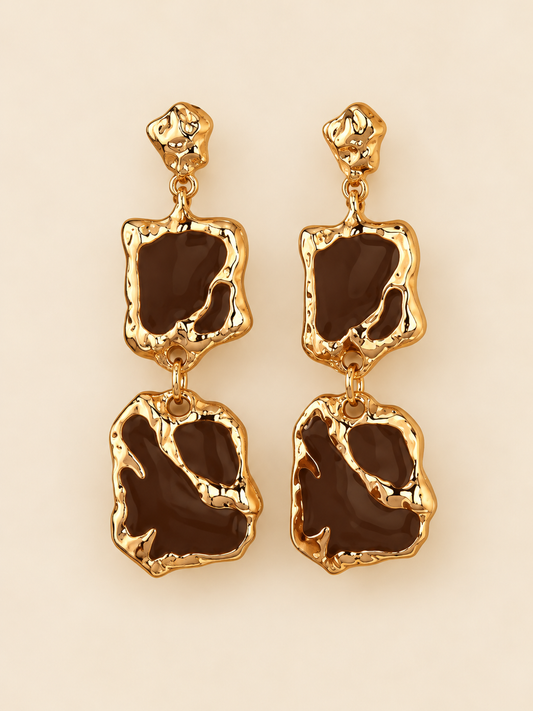 Brown Gold Abstract Geometric Drop Earrings
