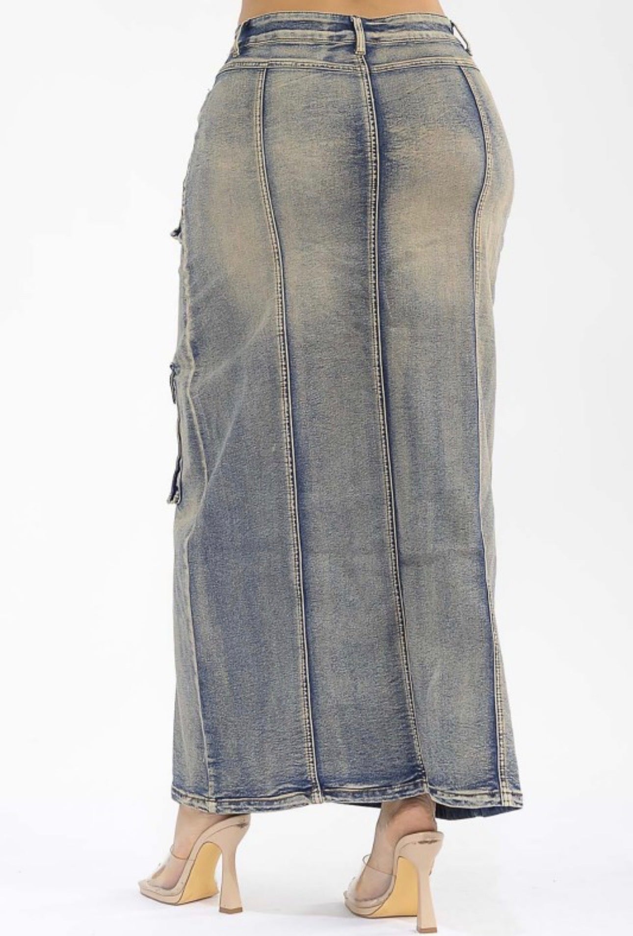Acid Wash Cargo Denim Skirt