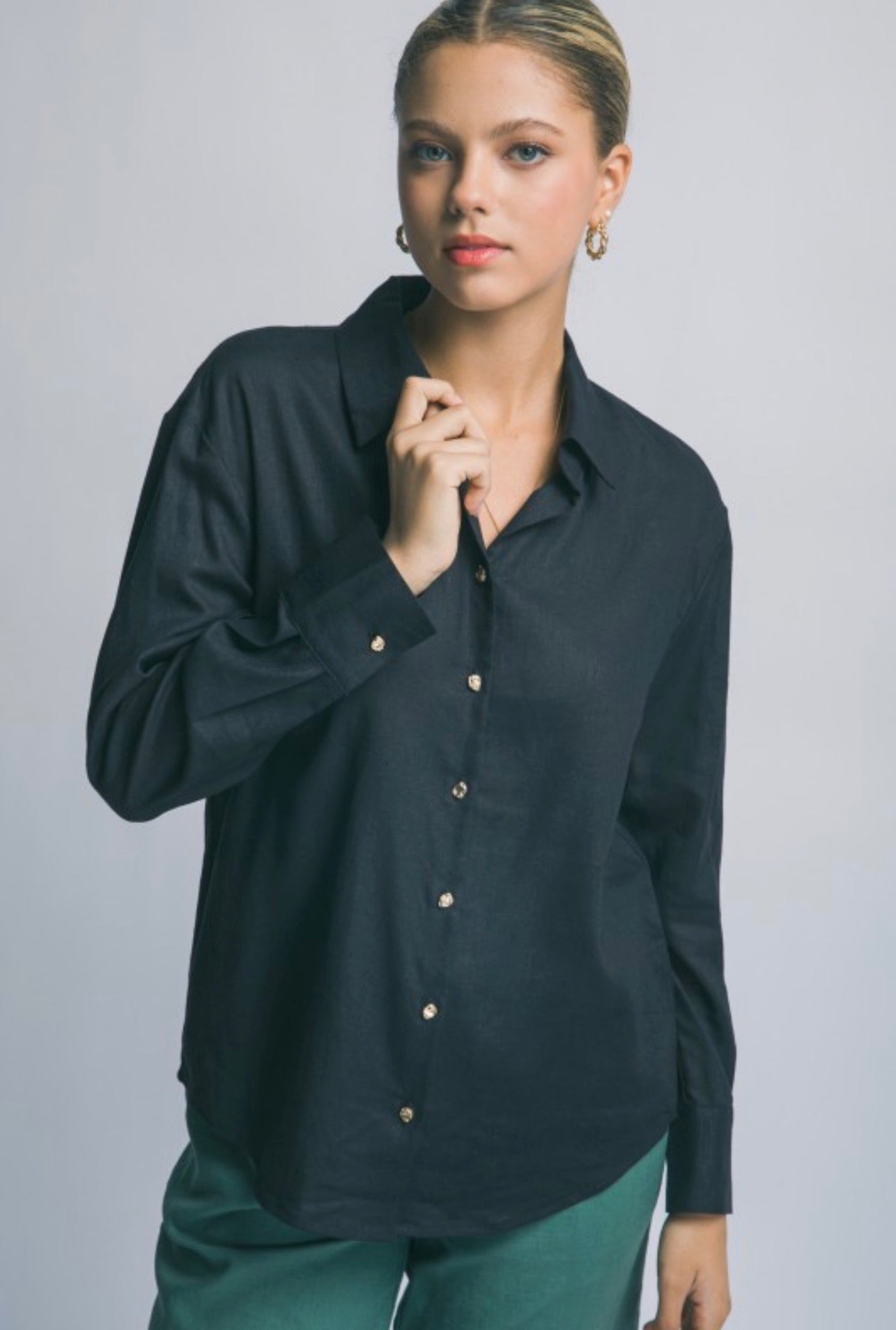 Linen Gold Button Blouse