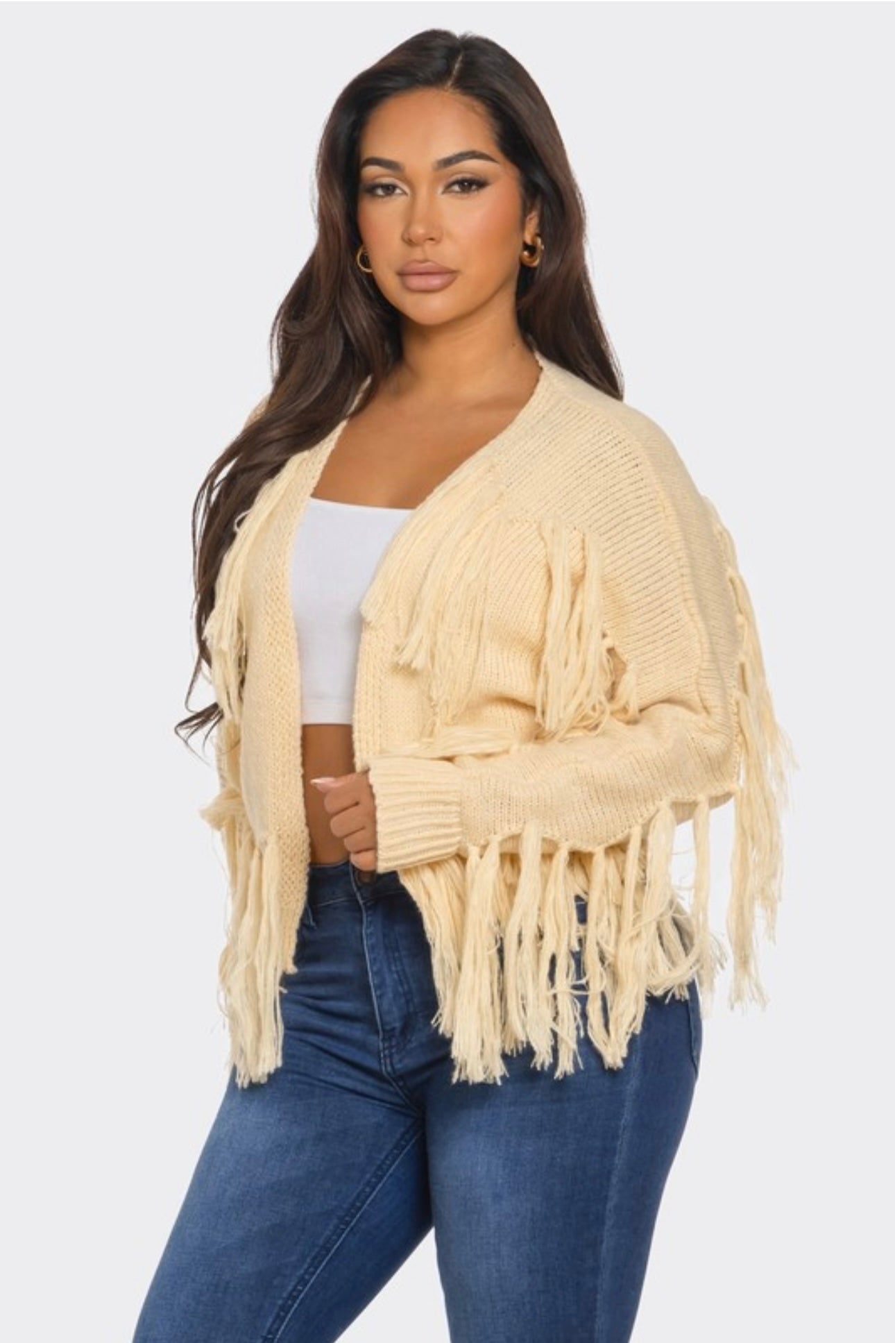 Tassel Knit Open Front Cardigan