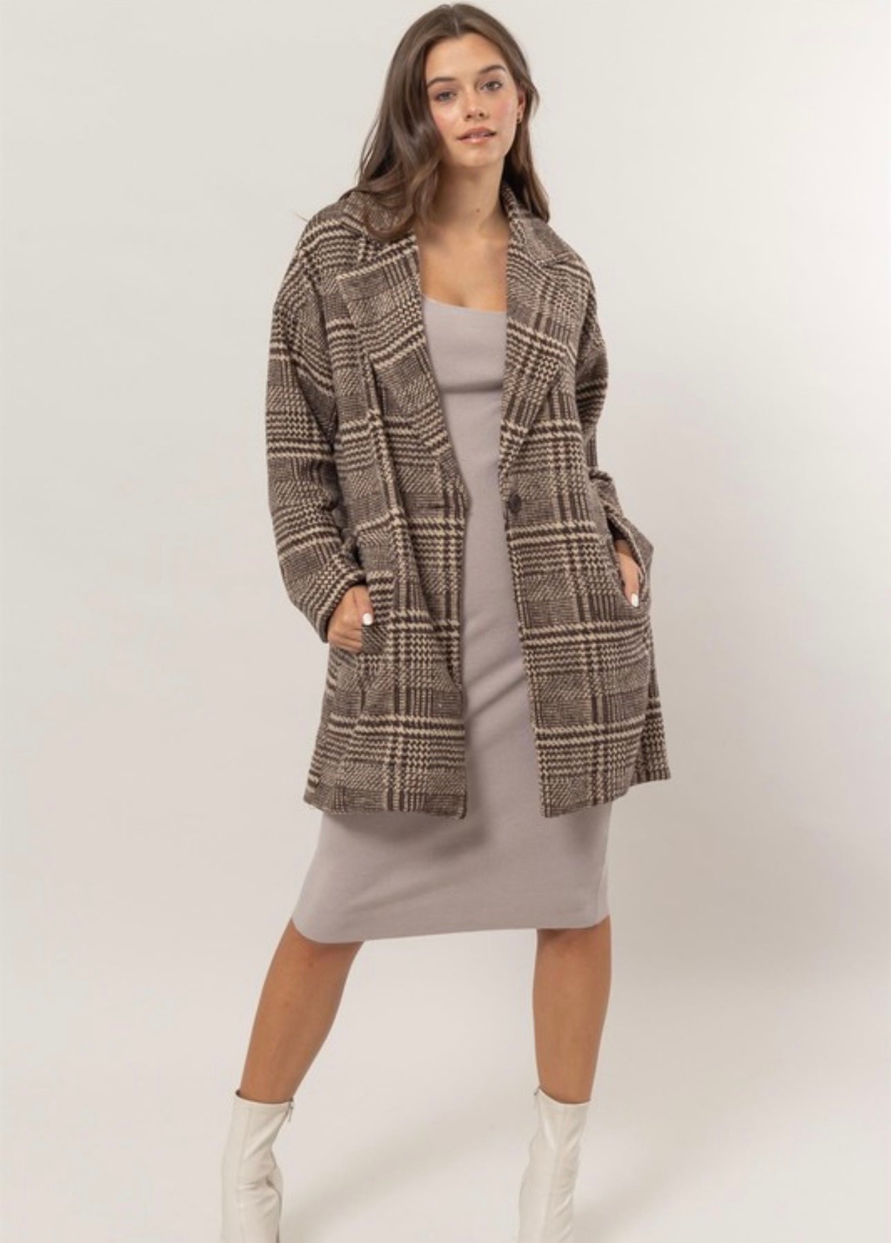 Thick plaid One Button Blazer