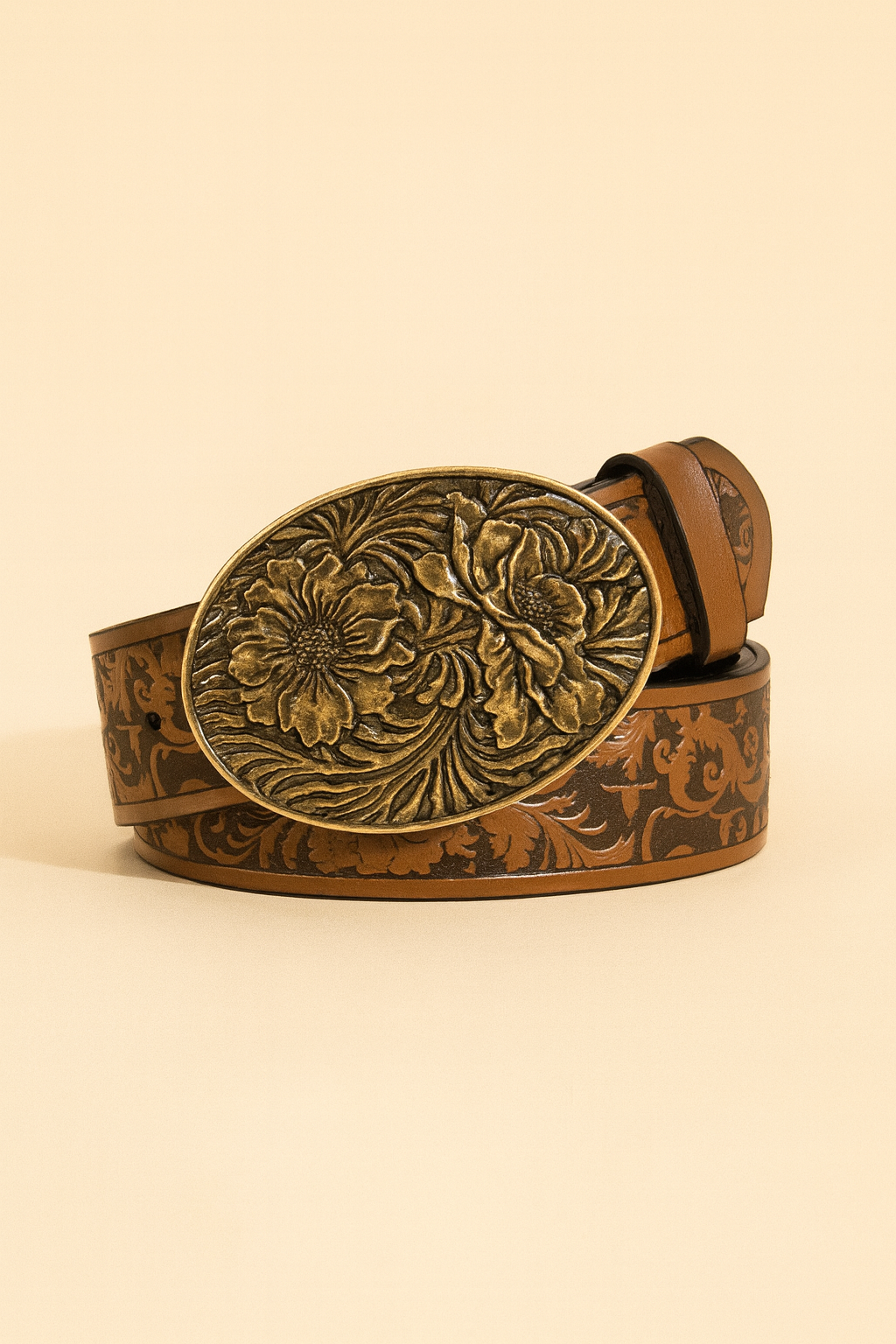 Sunflower Buckle on Embossed Belt