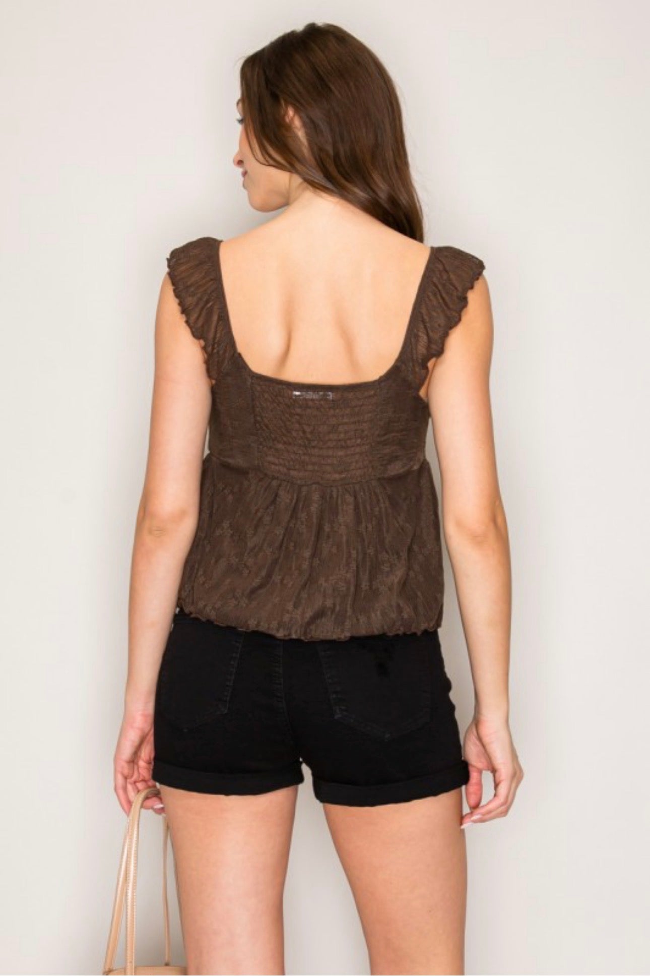 Brown Lace Scrunch Top