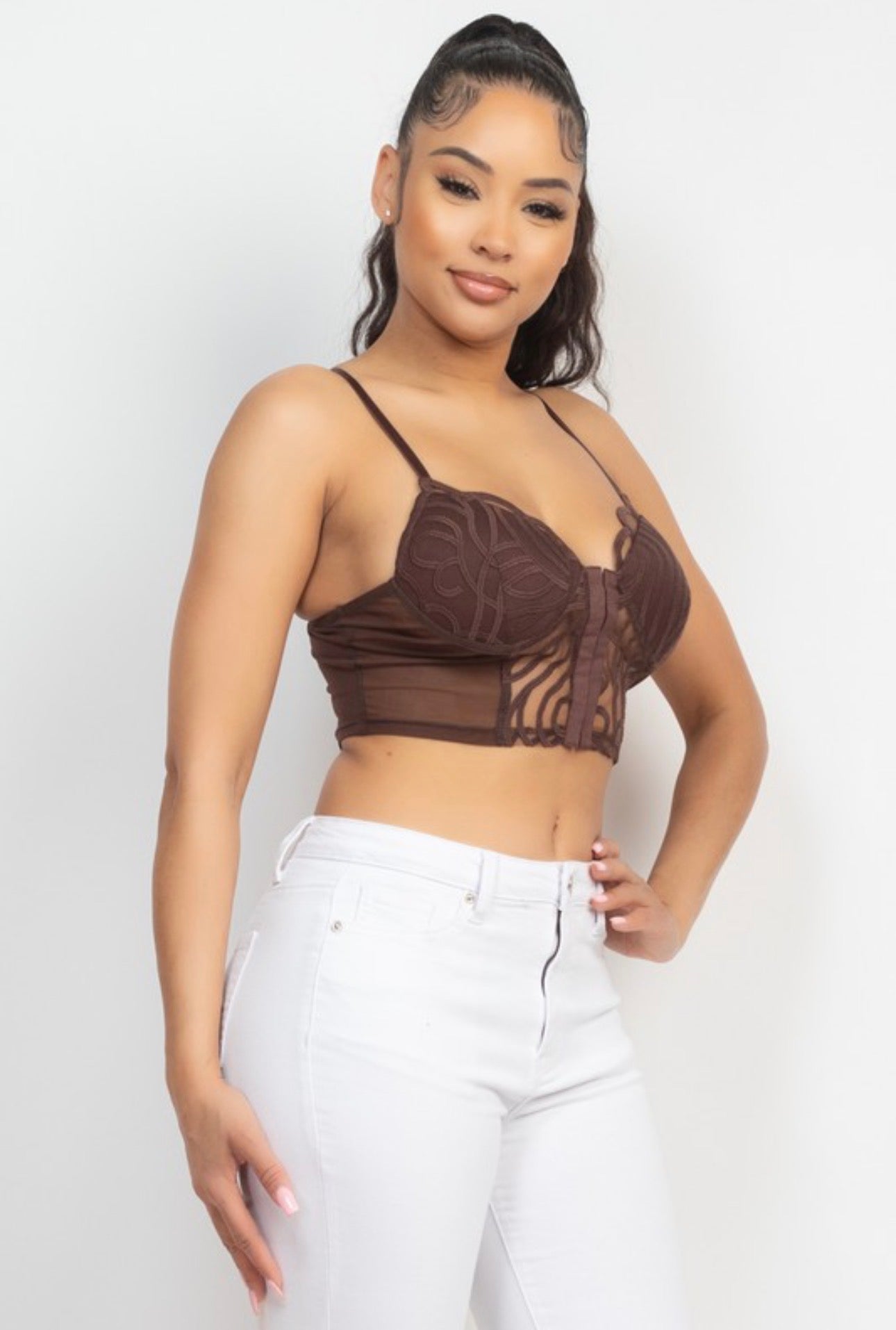 Swirl Lace Front Closure Corset Top