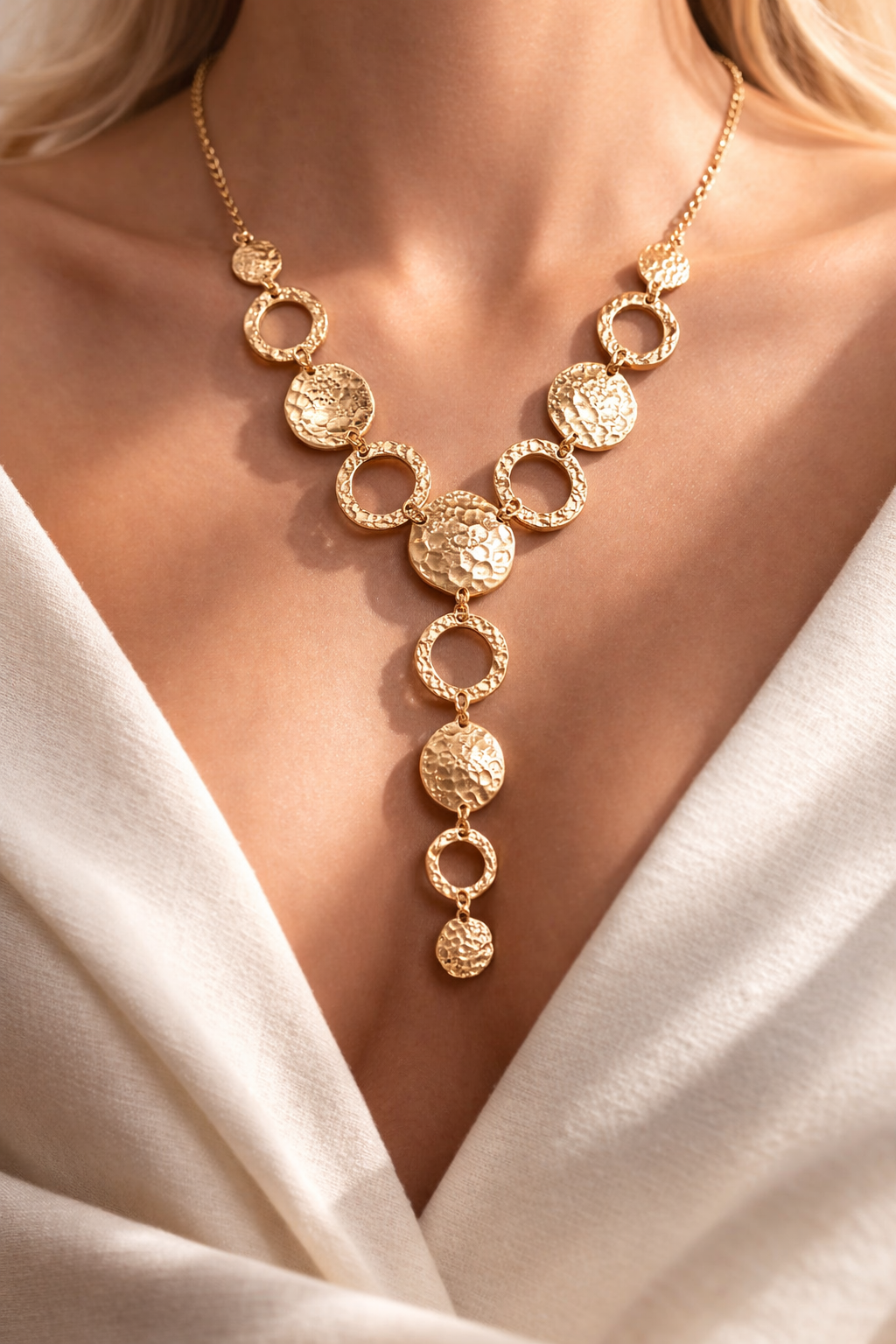 Abstract Hammered Y Drop Necklace