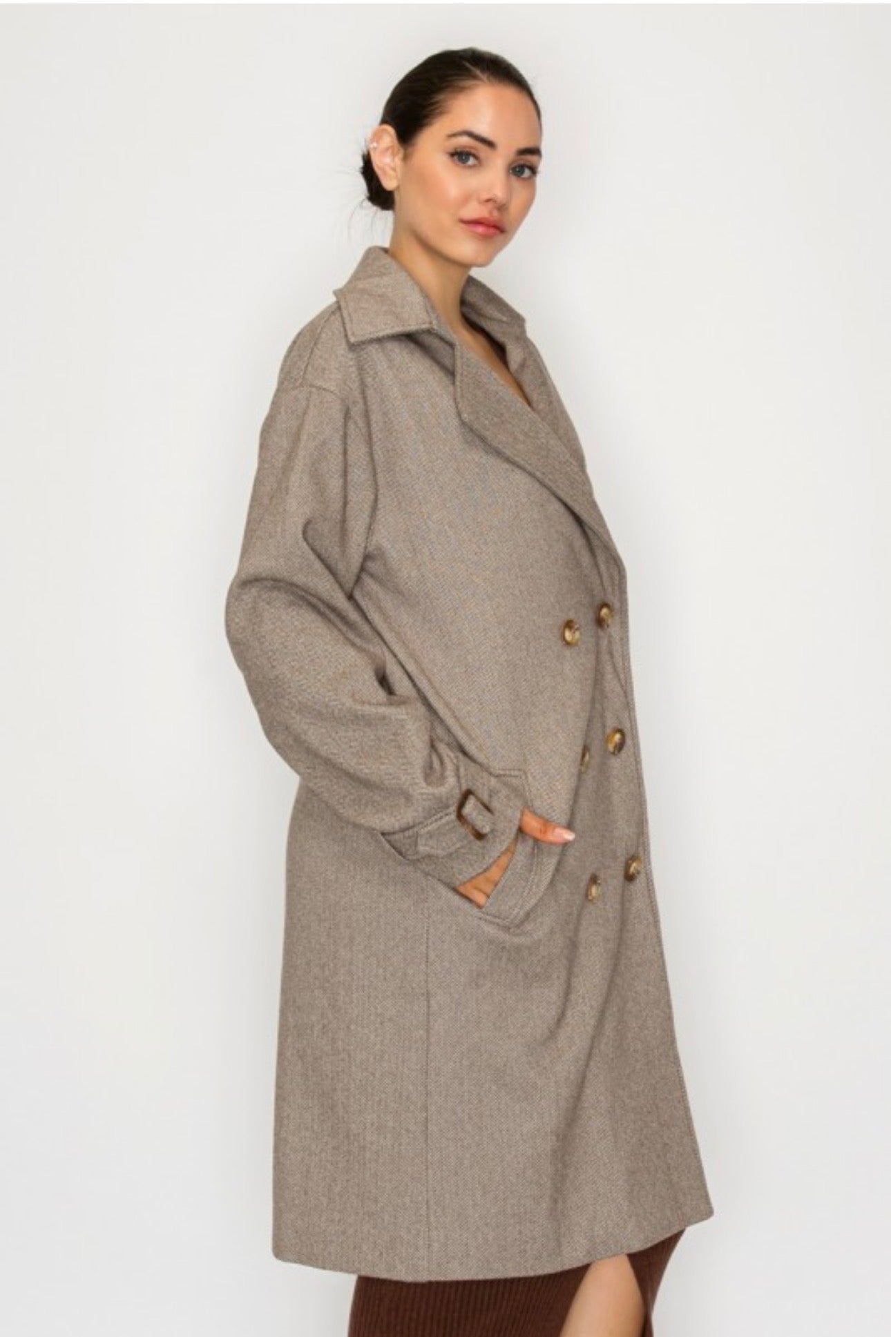 Herringbone Double-Breasted Peacoat