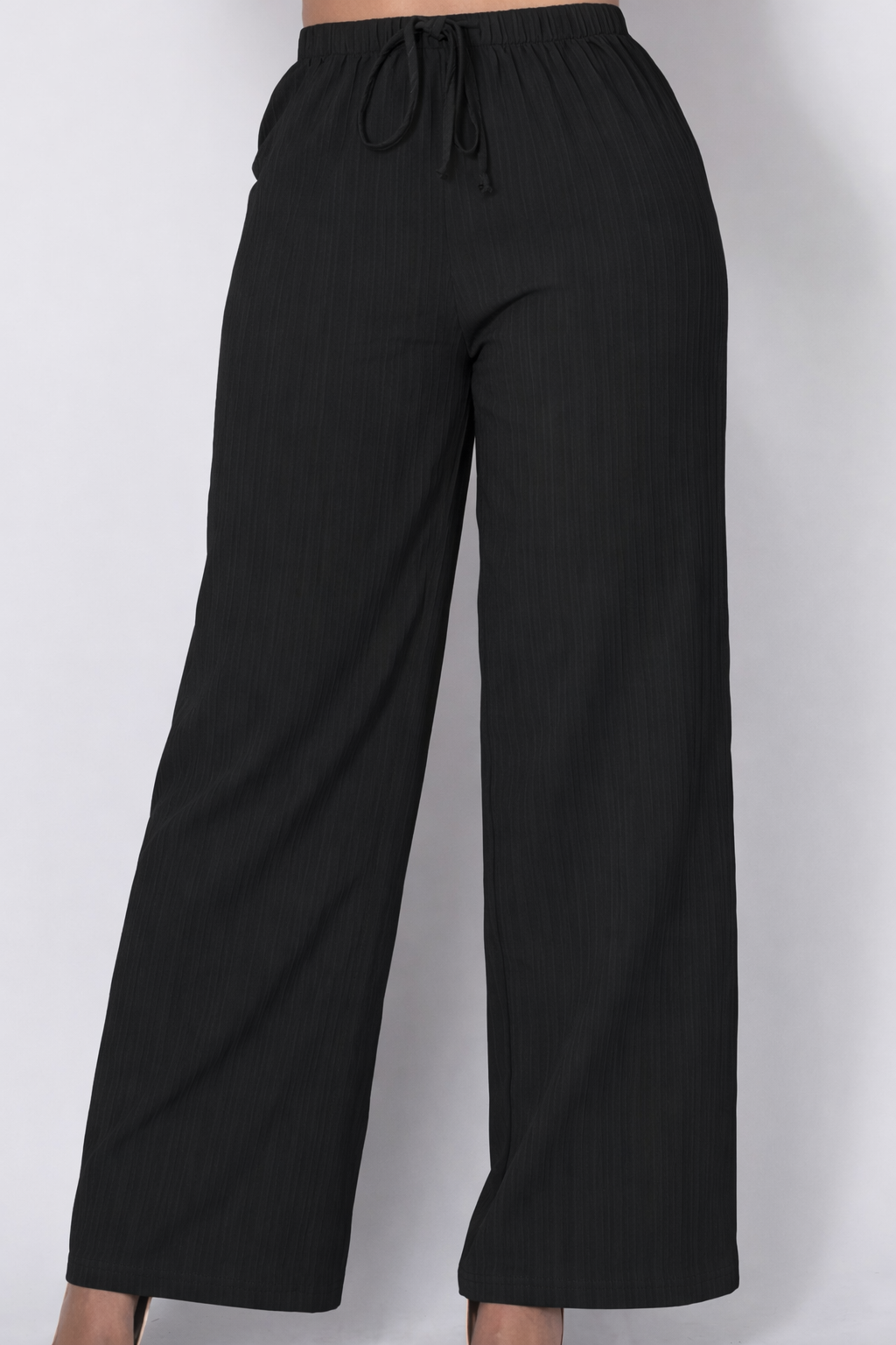 Flowy Crepe Ribbed Wide Leg Pants