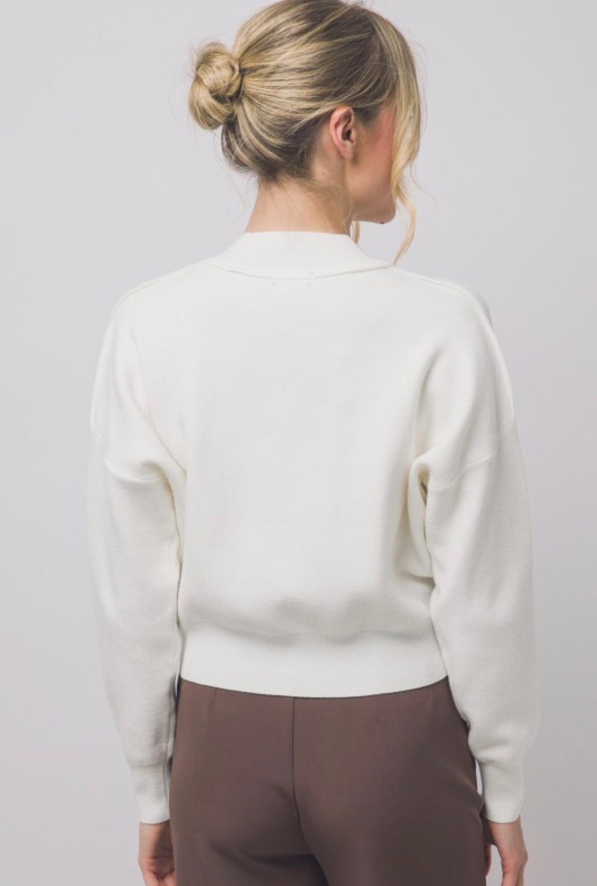 V Neck Cardigan with Gold Abstract Buttons