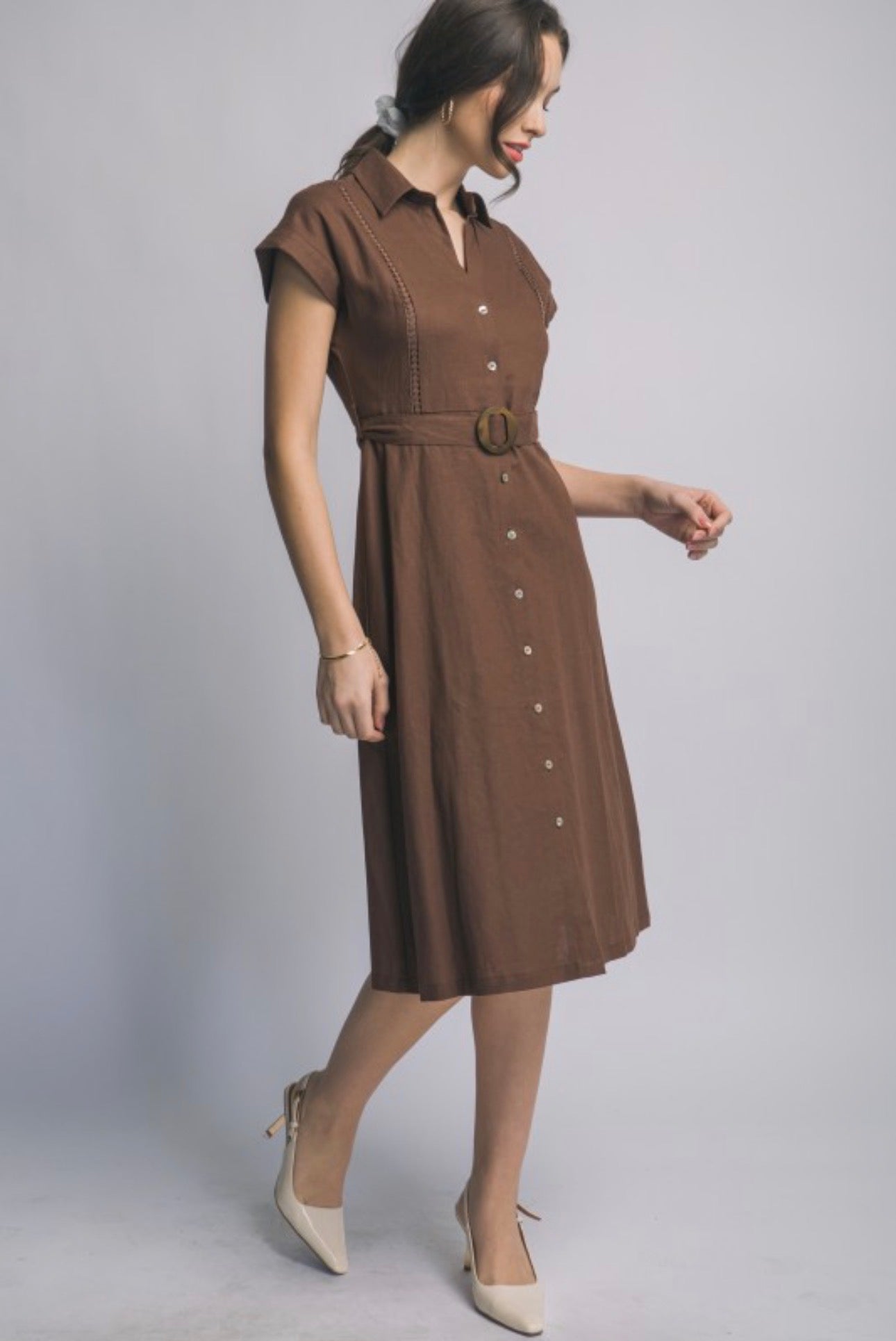 Short Sleeve Linen Eyelet Dress