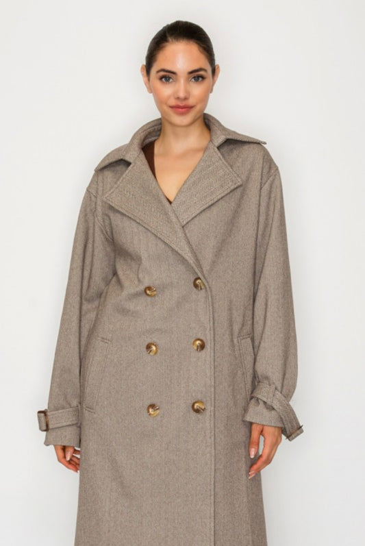 Herringbone Double-Breasted Peacoat