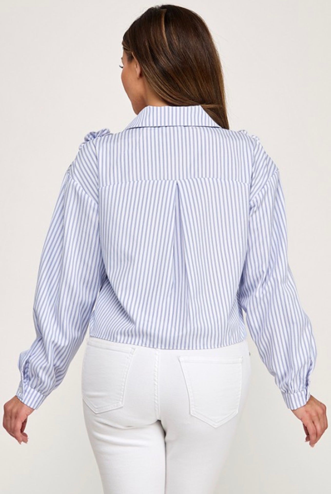 Pinstripe Button Blouse with Florals