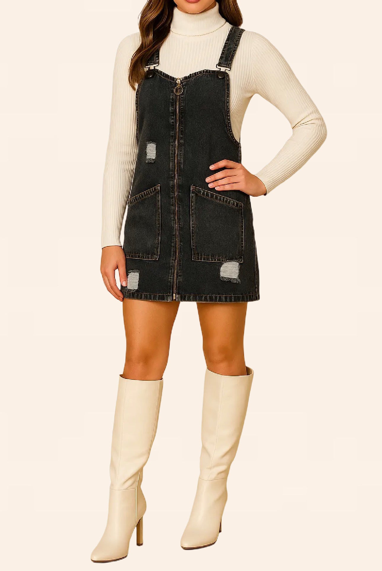 Distressed Denim Overall Dress