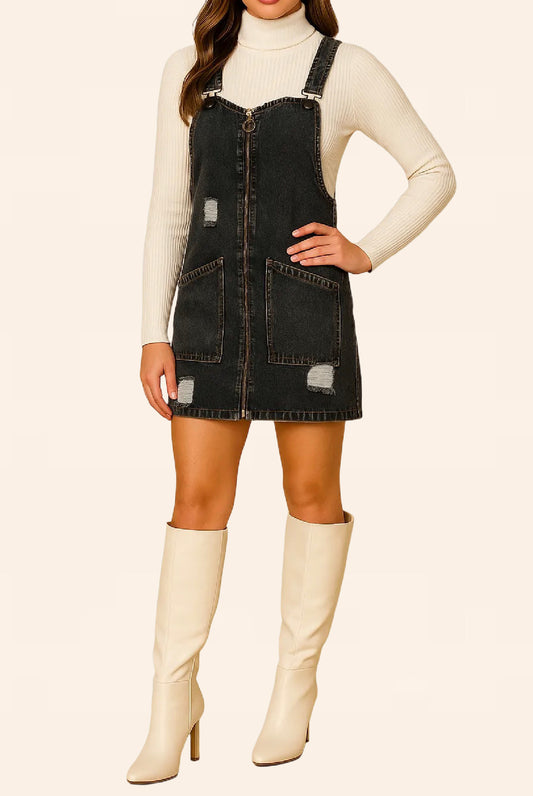 Distressed Denim Overall Dress