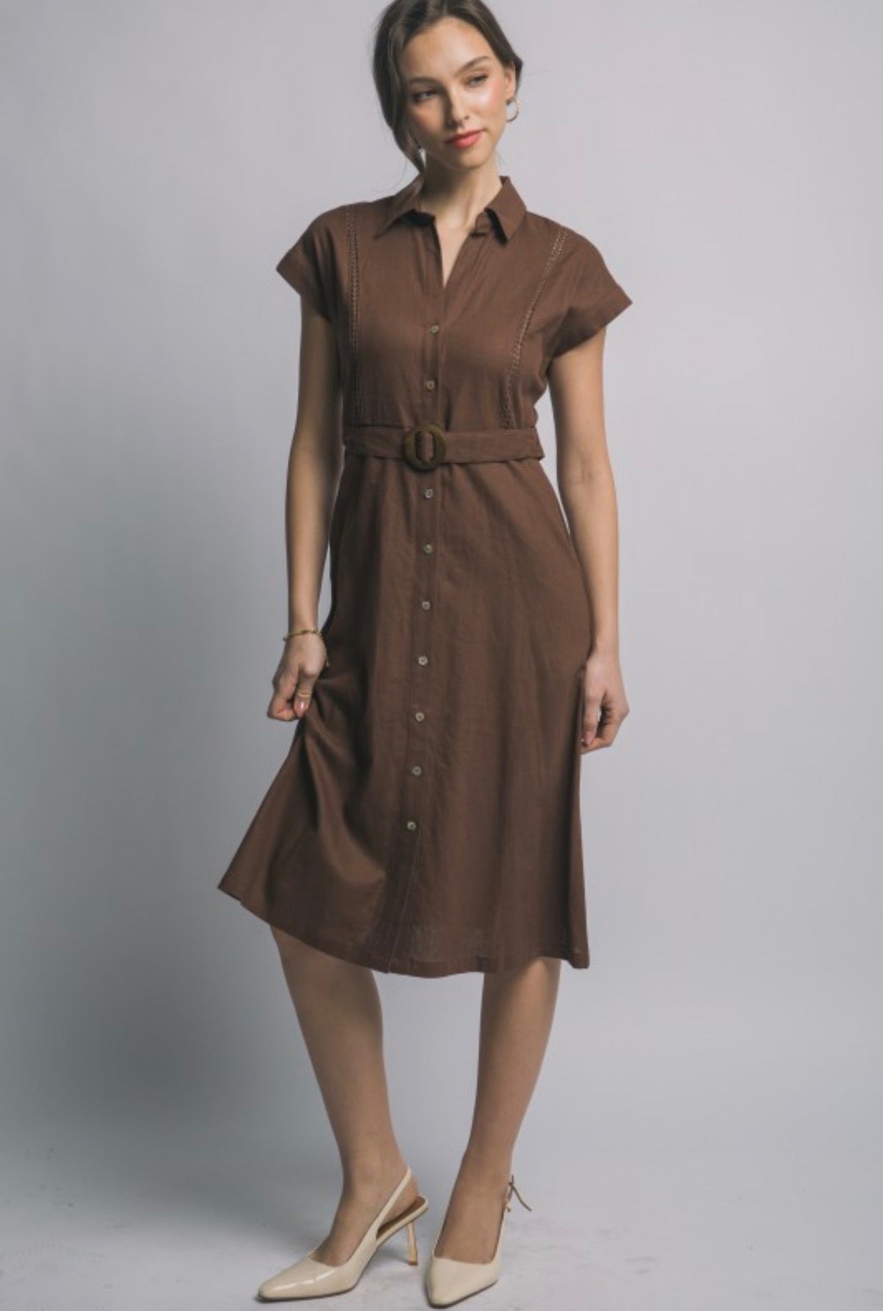 Short Sleeve Linen Eyelet Dress