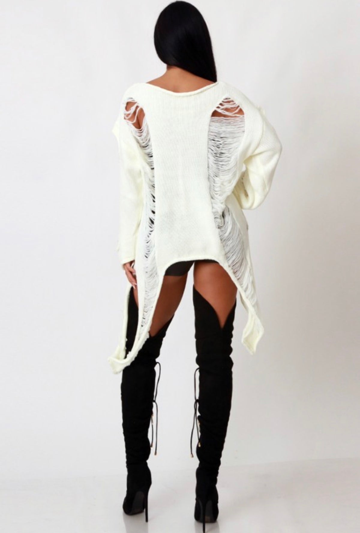 Distressed Hollow Knit Poncho