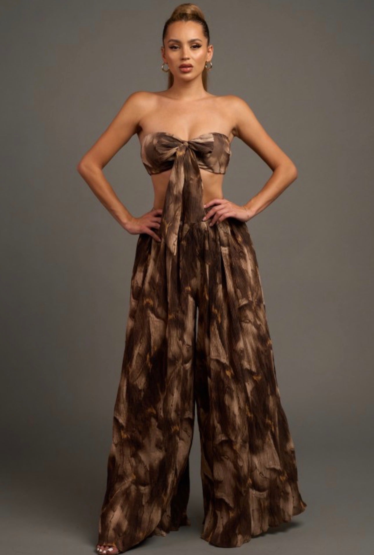 Marble Crepe Tube Top and Pants Set