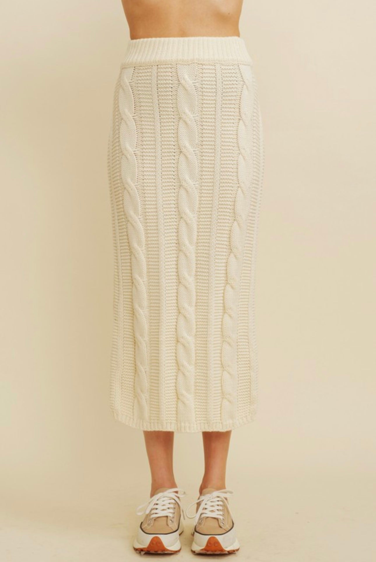 Midi Sweater Cable Knit Skirt