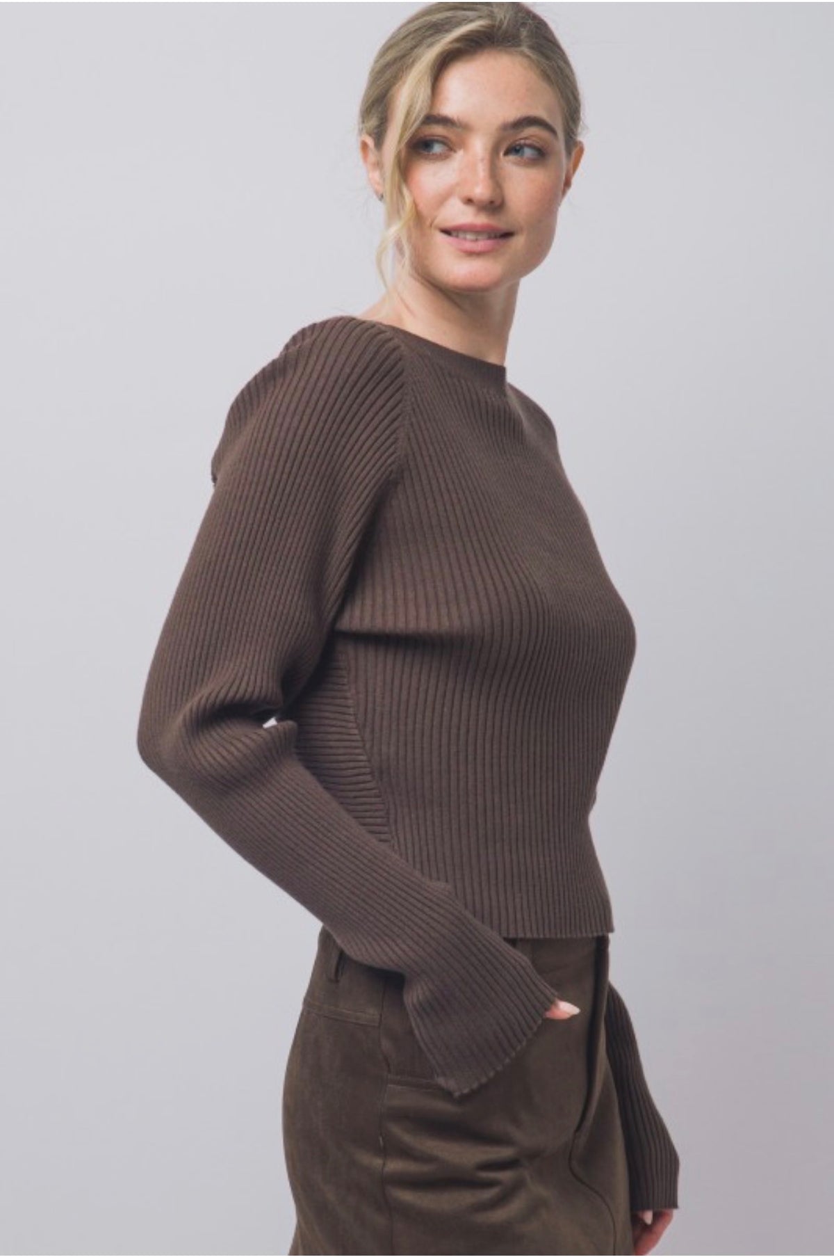 Twisted Back Rib Long Sleeve Sweater
