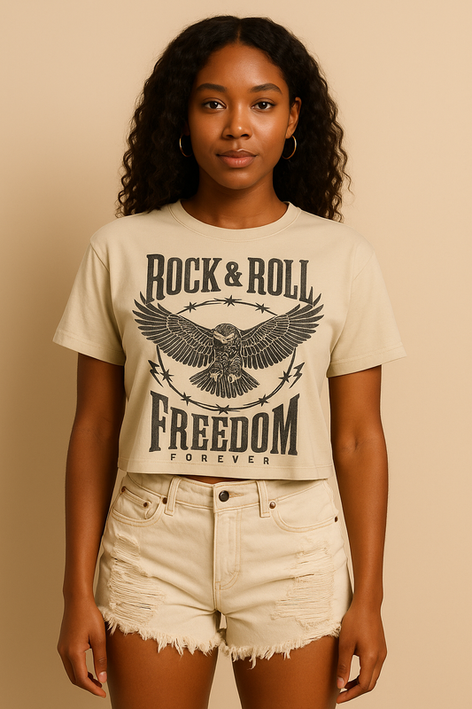Rock and Roll Freedom Eagle Graphic T-Shirt Crop