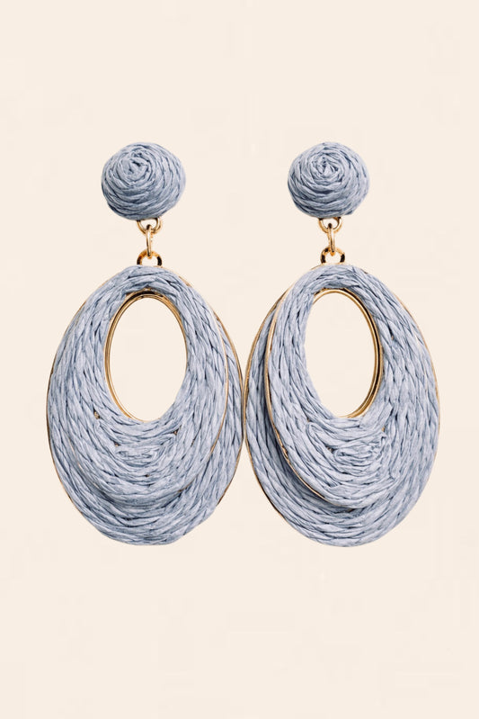 Blue and Gold Woven Oval Dangle Earrings