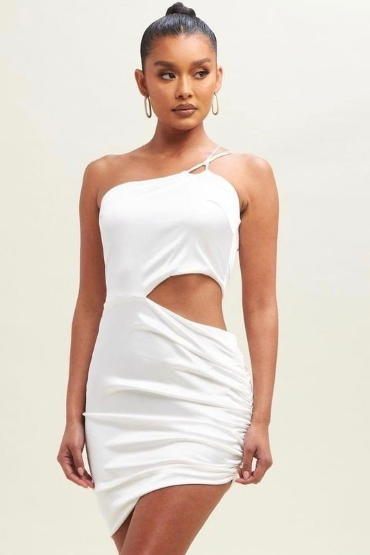 White Side Cut One-Shoulder Mini Dress