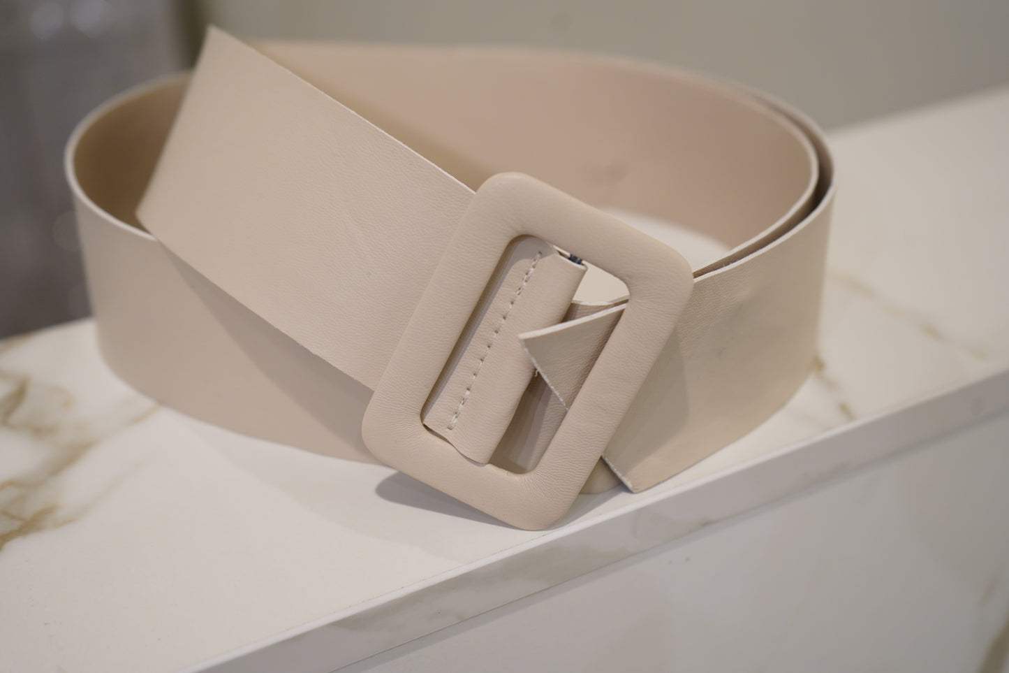 Nude buckle leather belt