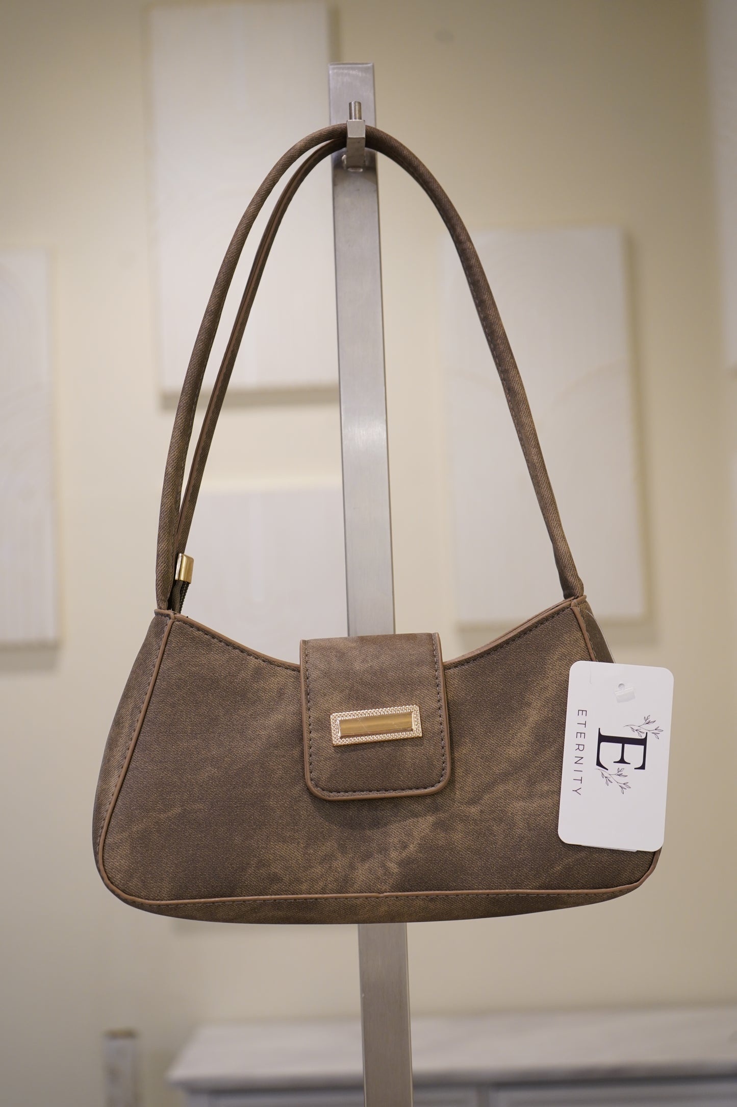 Brown Taupe Shoulder Buckle Bag