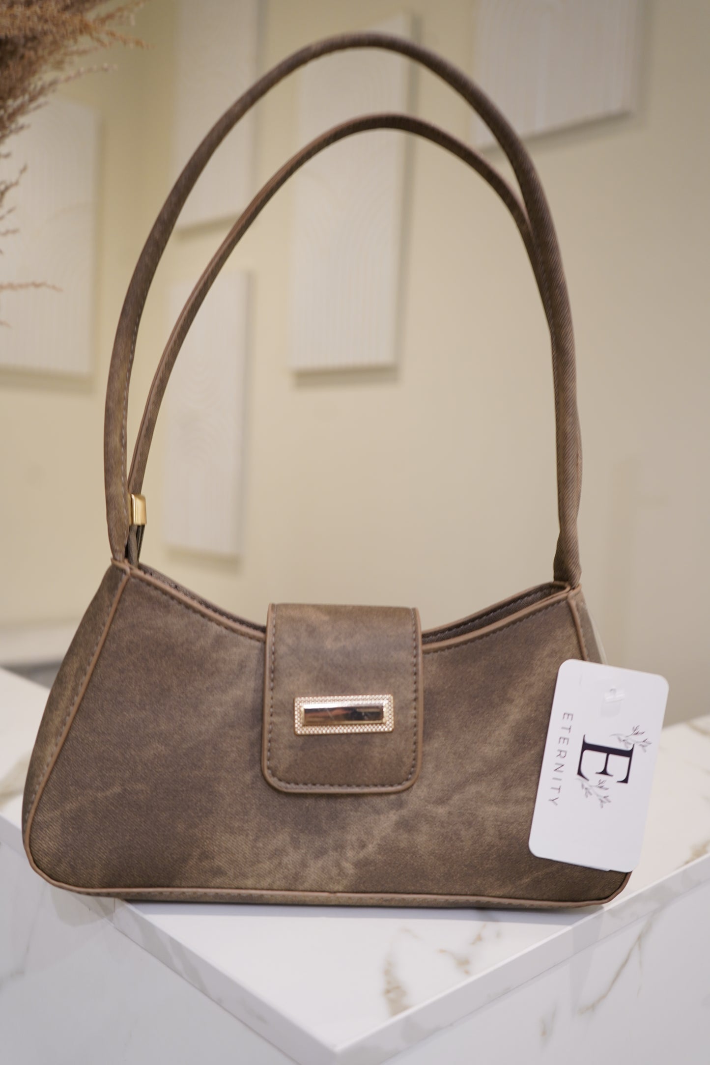 Brown Taupe Shoulder Buckle Bag