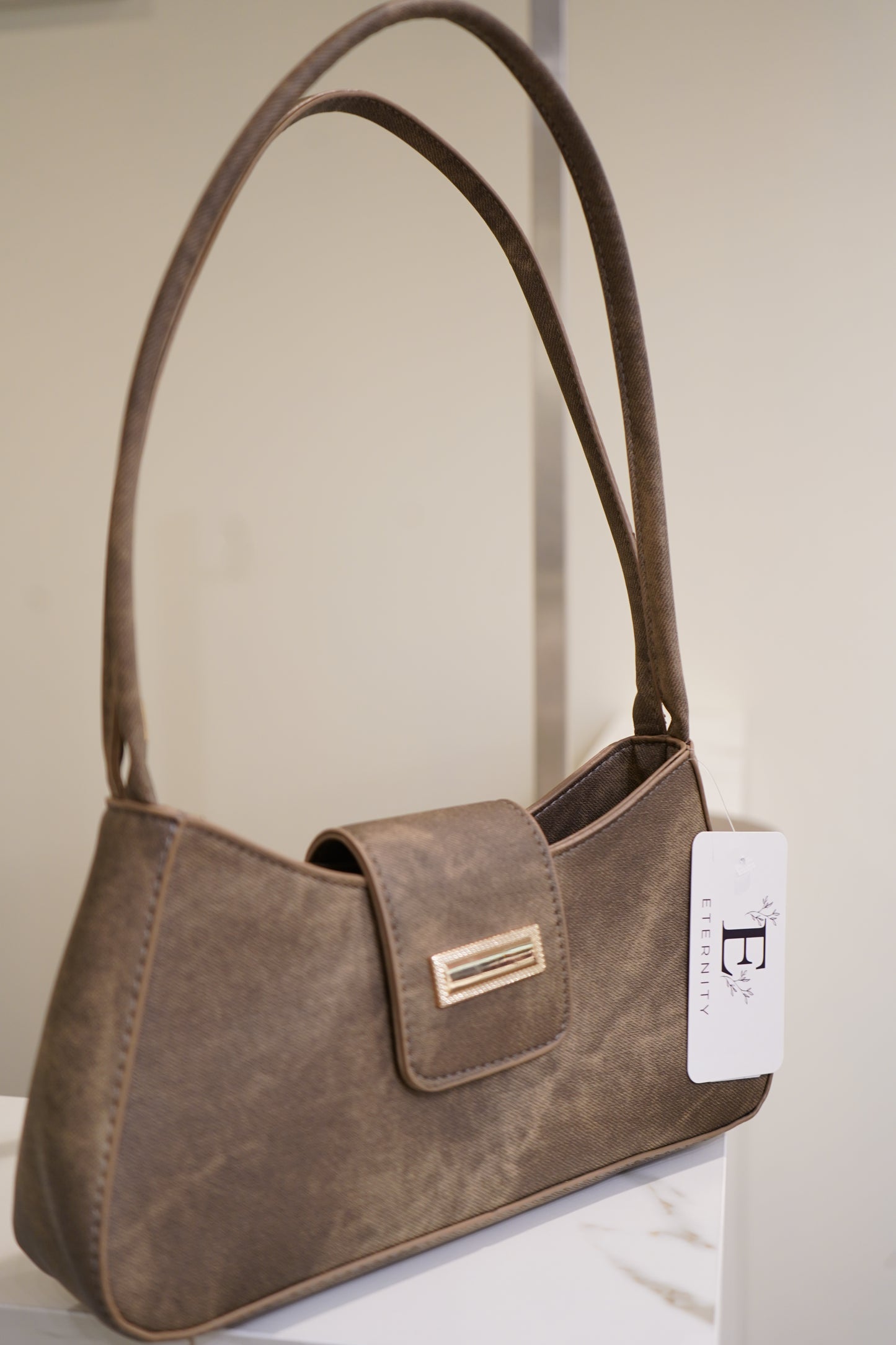 Brown Taupe Shoulder Buckle Bag