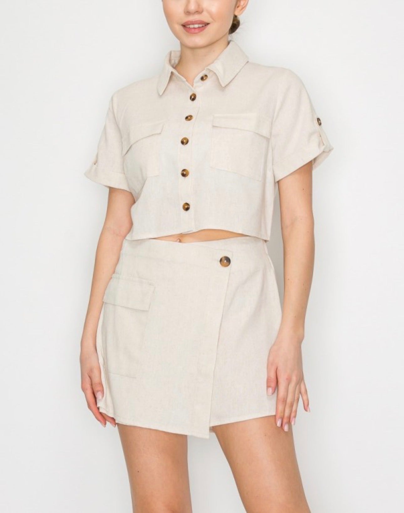 Linen Collared Crop Shirt