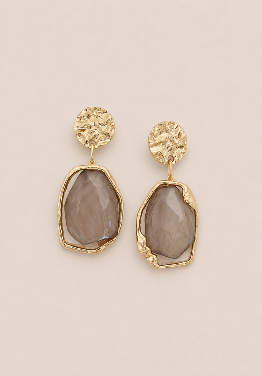 White Stone and Gold Abstract Dangle Earring