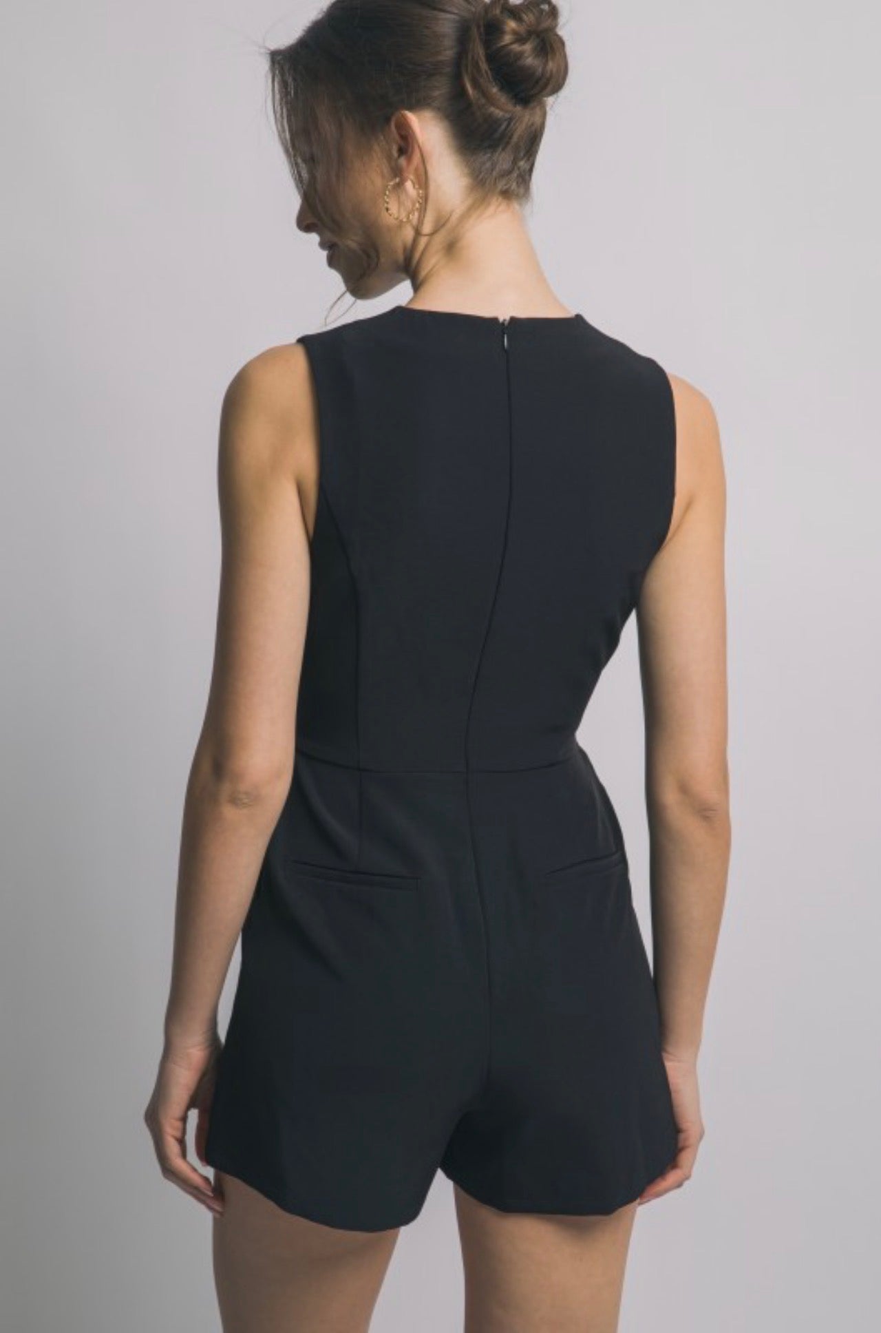 Gold Button Buckled Sleeveless Romper