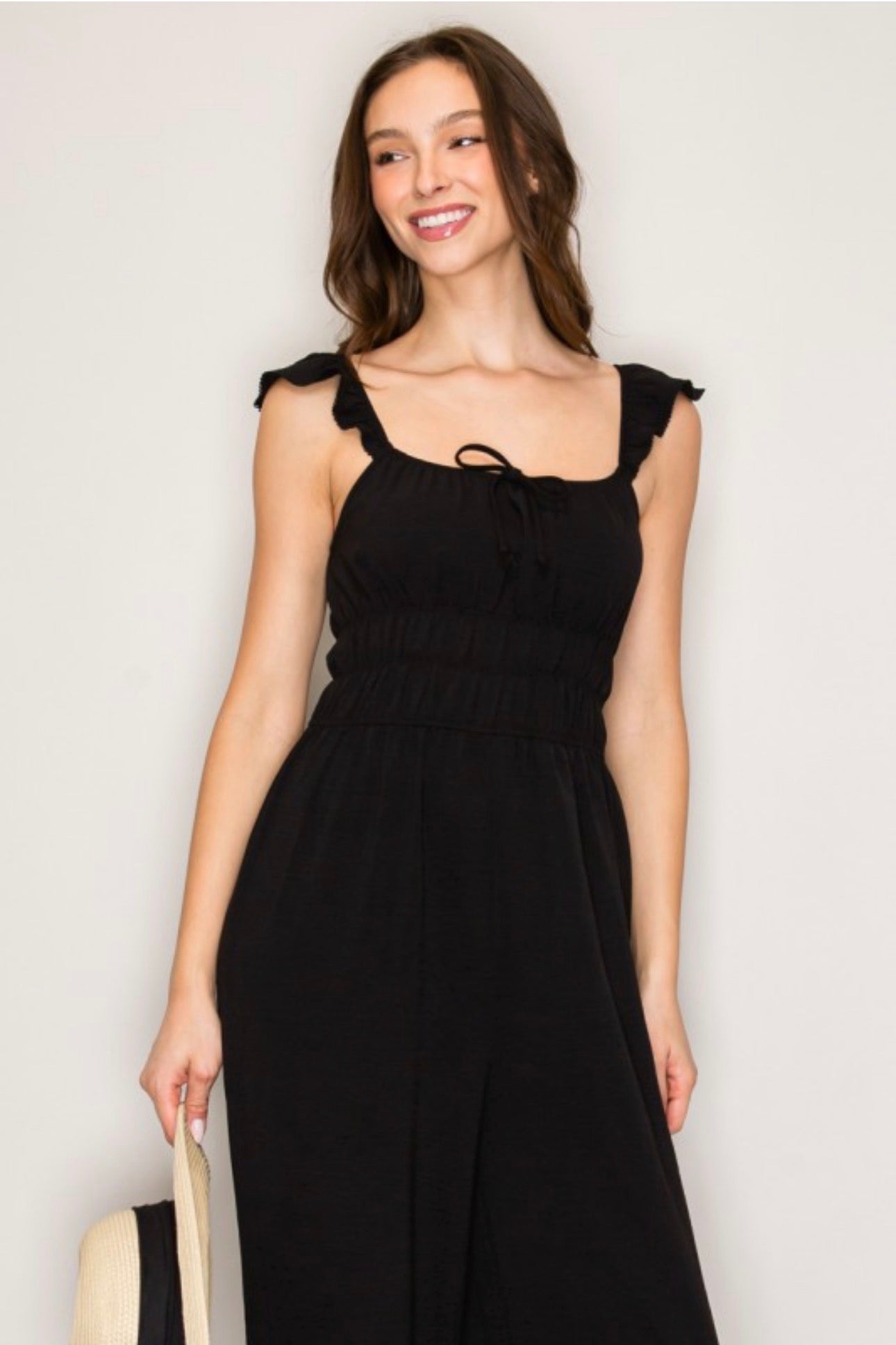 Black Peasant Smock Jumpsuit