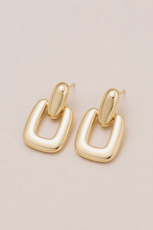 Gold Chunky Square Drop Earrings