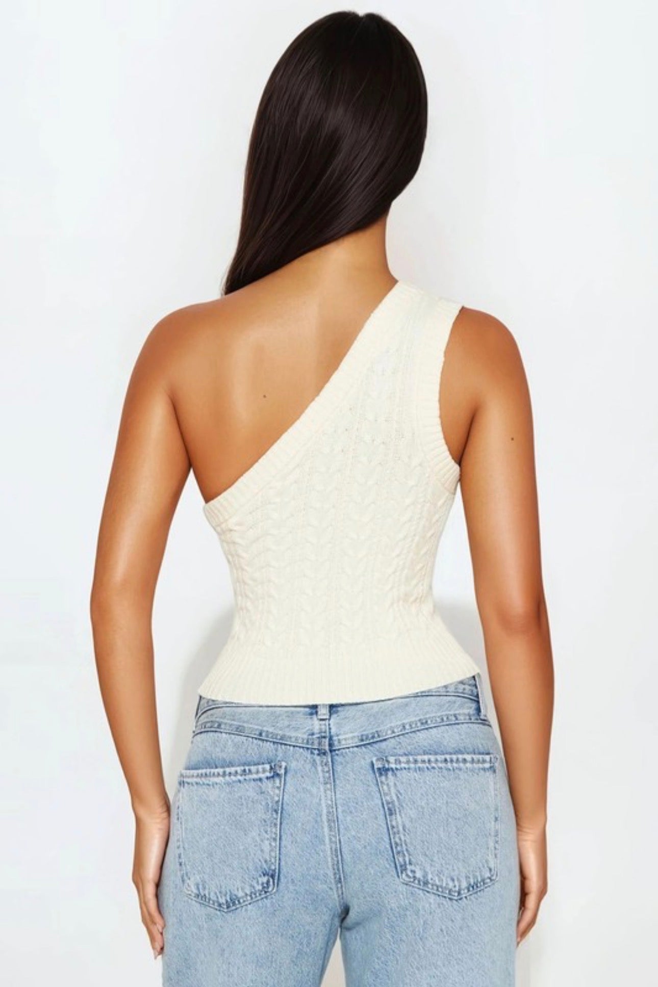 One Shoulder Cable Knit Sweater Top