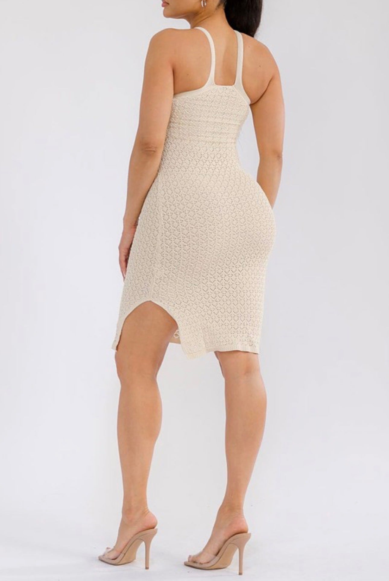 Cream Crochet Halter Midi Dress