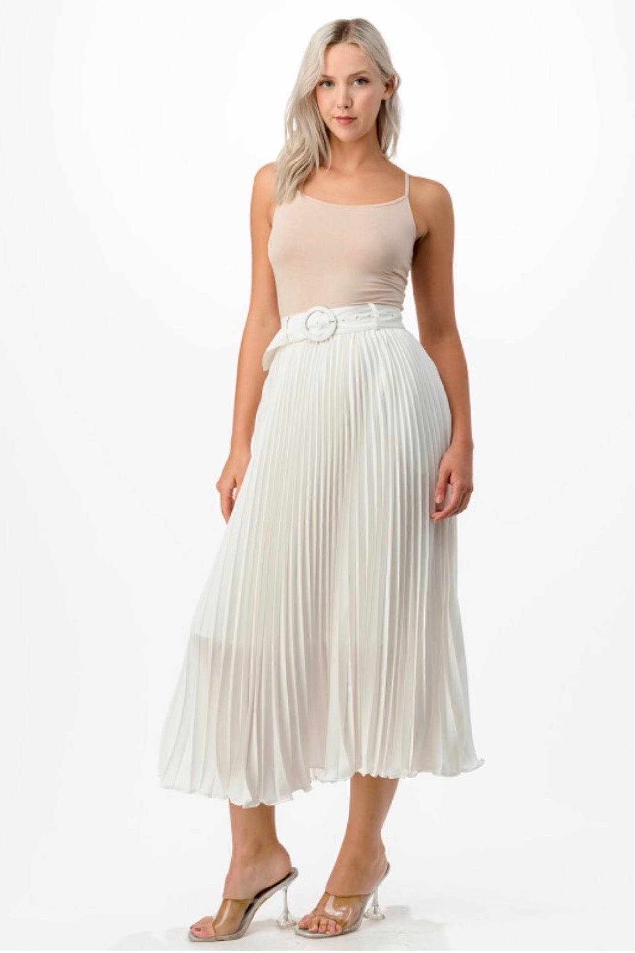 Pleated Maxi Belted Skirt