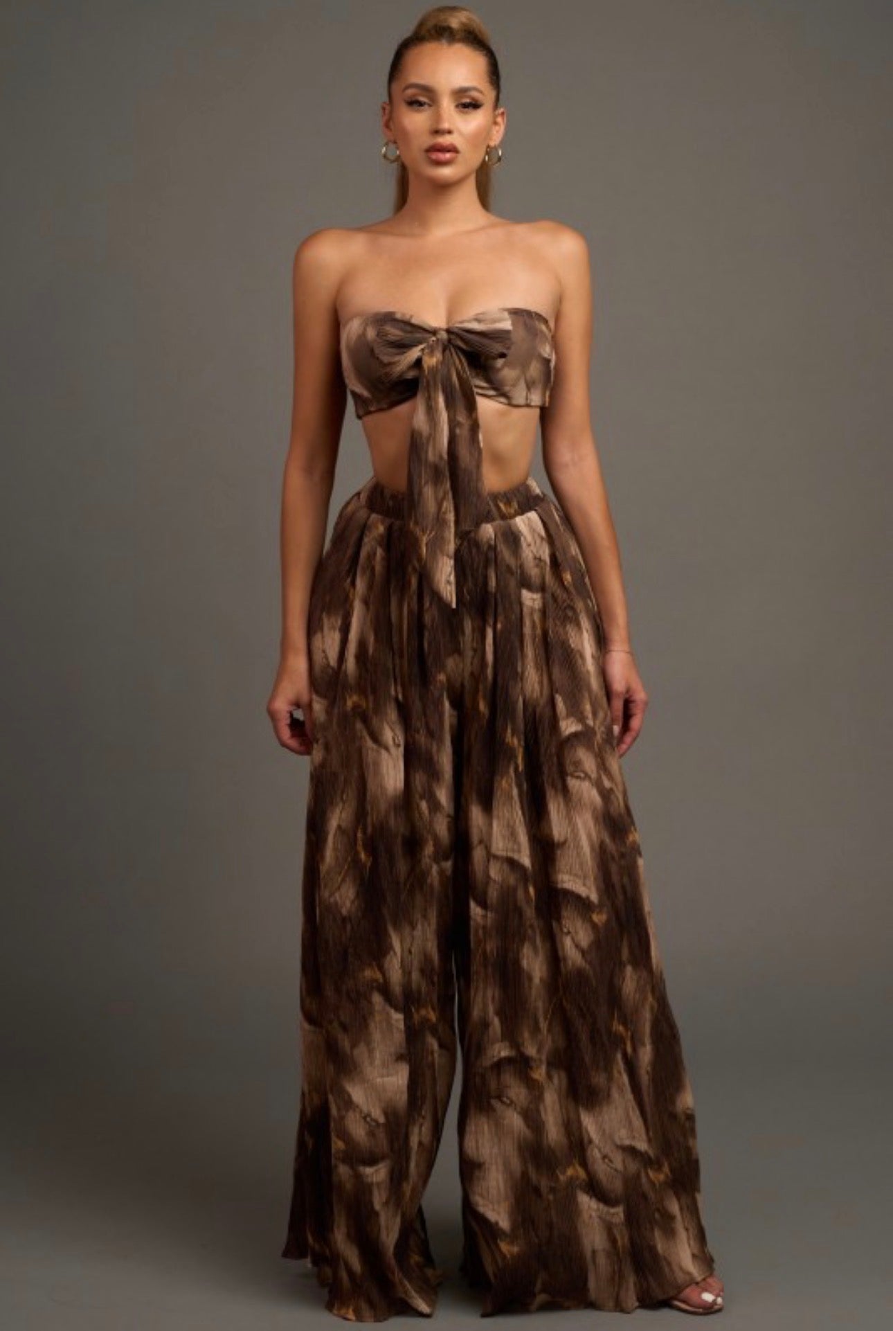 Marble Crepe Tube Top and Pants Set