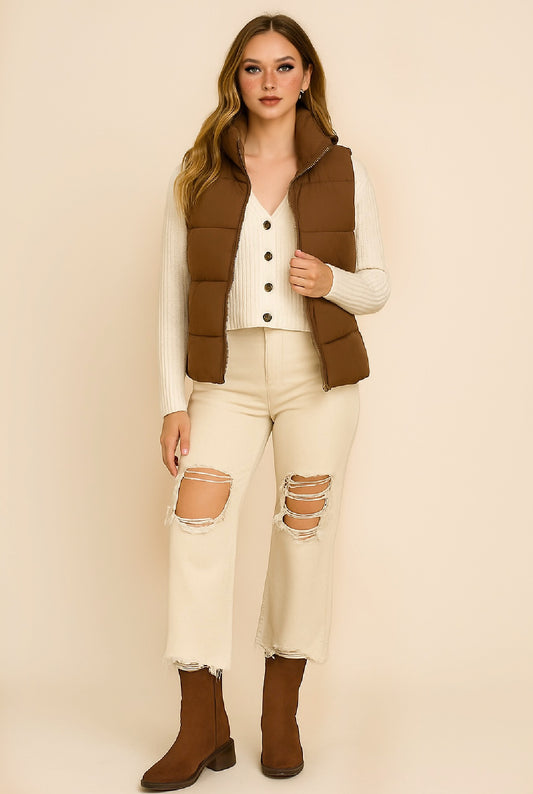 Button Front Waffle Ribbed Top