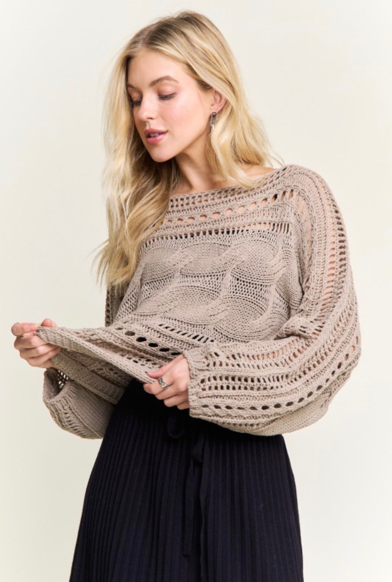 Cable Knit Openwork Long Sleeve Sweater
