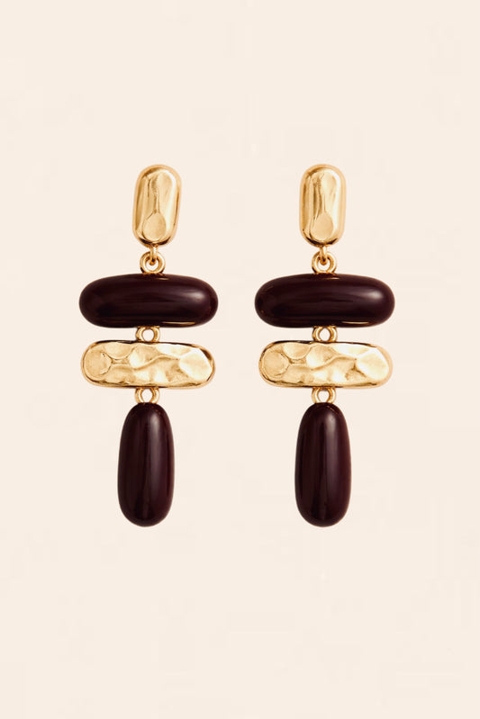 Brown and Gold Abstract Drop Dangle Earrings