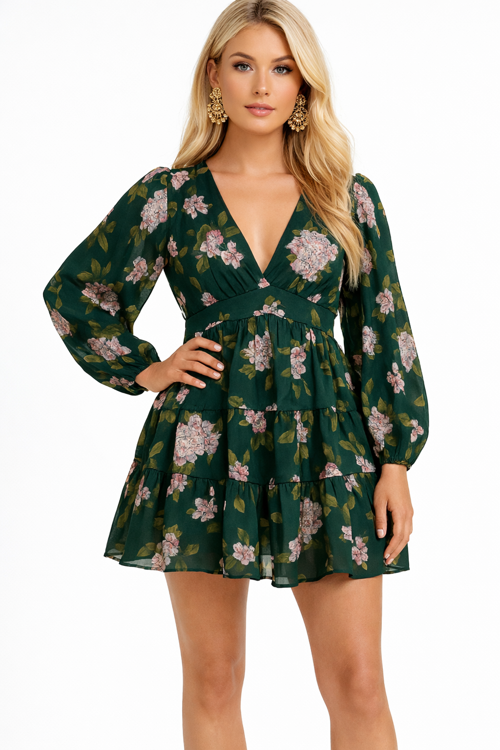 Floral Mini Lace Dress Long Sleeve