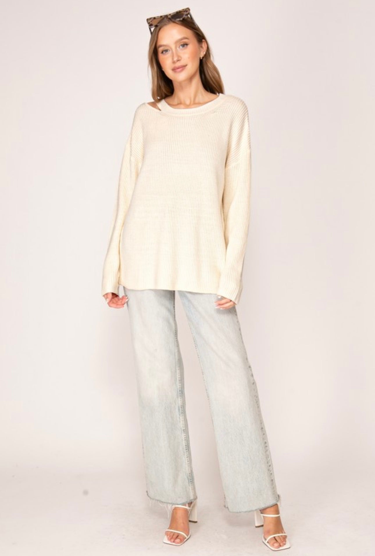 Single Cut Shoulder Ribbed Sweater