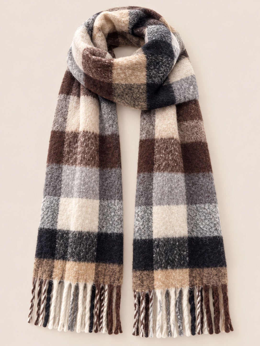 Wide Fuzzy Plaid Scarf