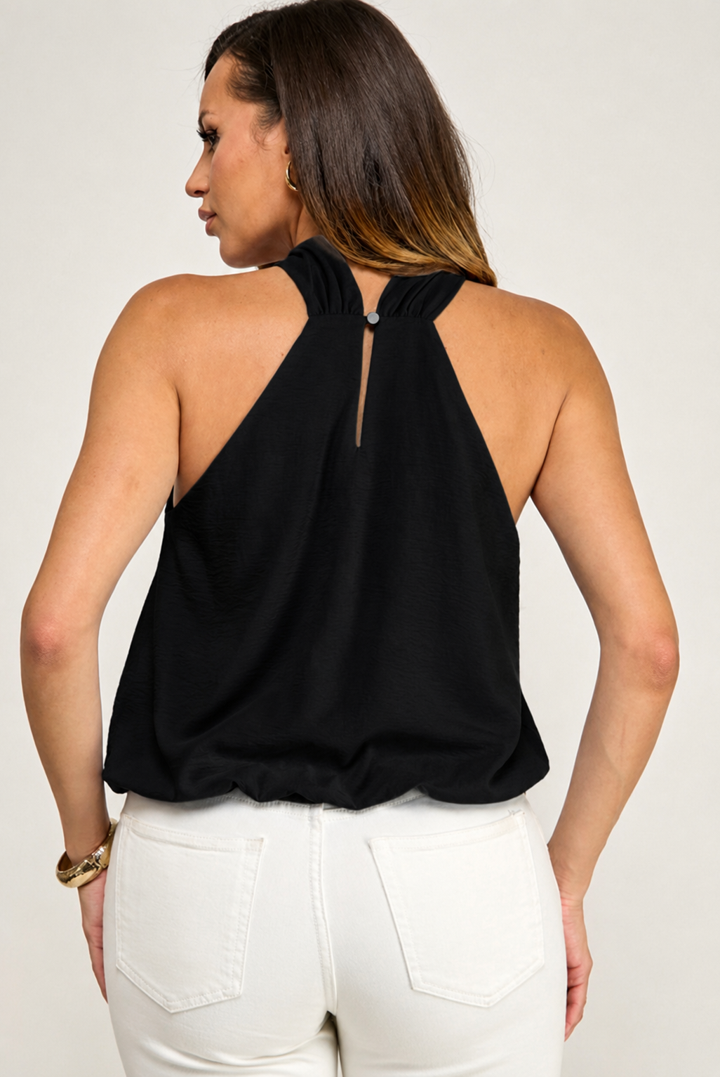 Twisted Halter Scrunch Hem with Gold Accent