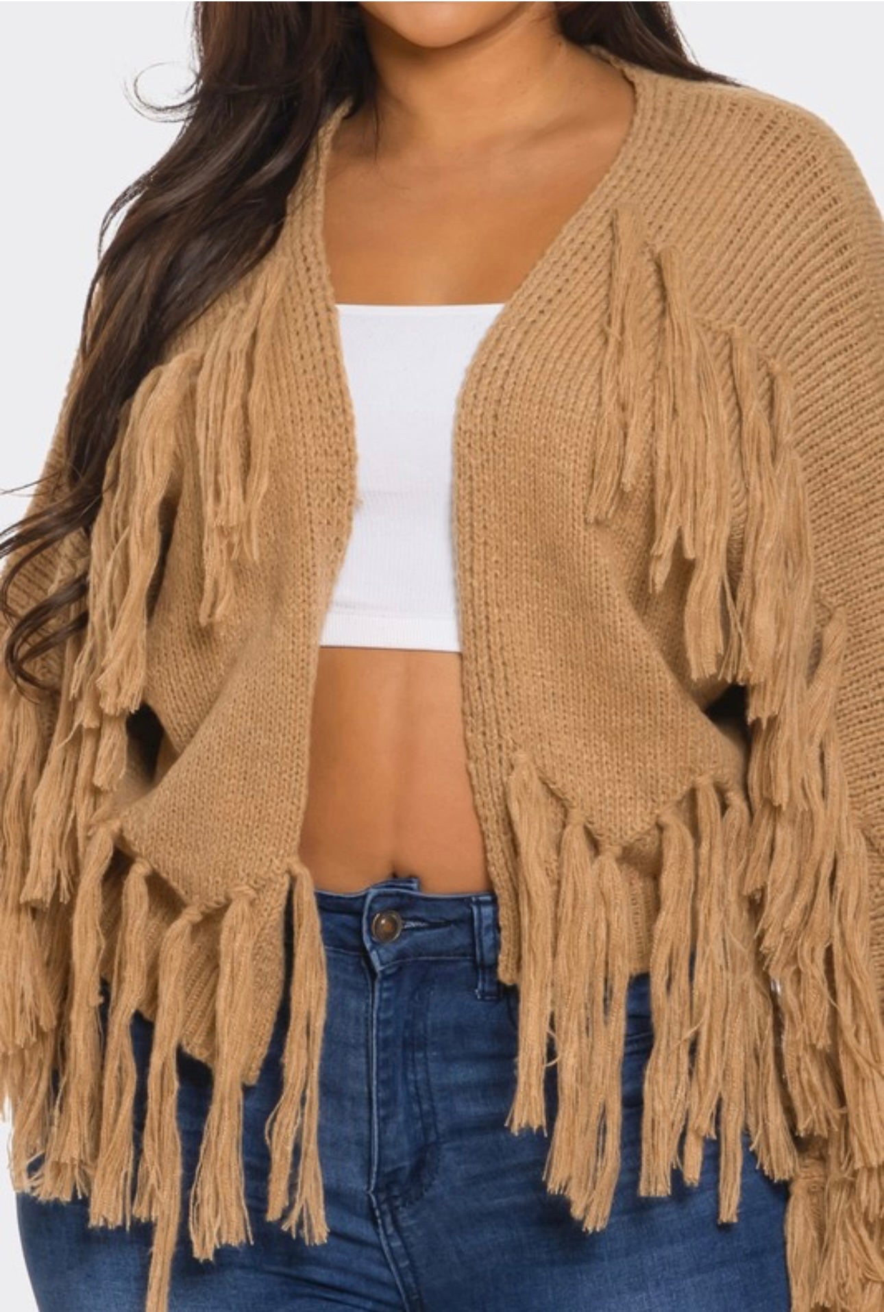 Tassel Knit Open Front Cardigan