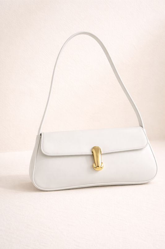 Patent Leather White with Gold Baguette Bag