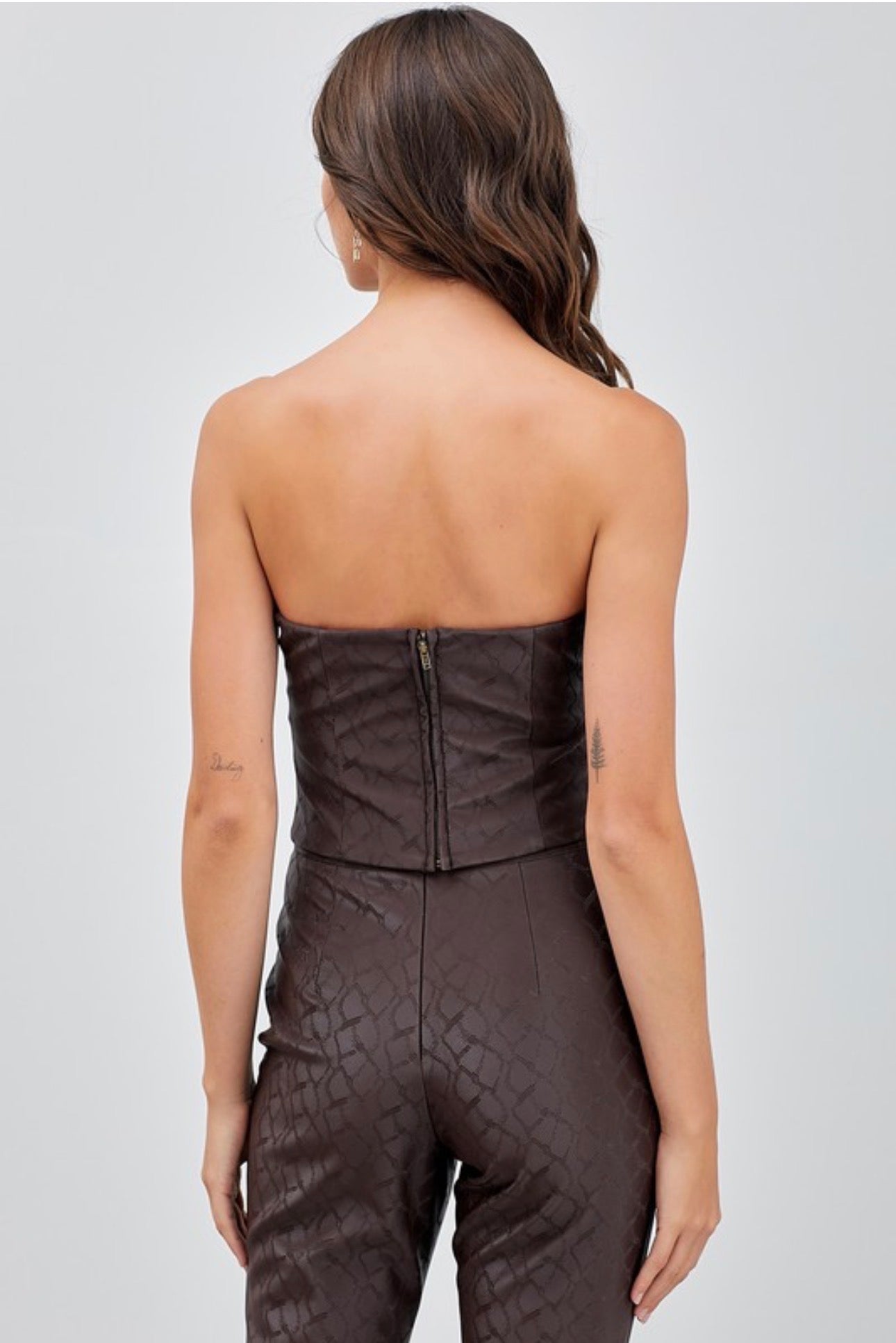Brown Snakeskin Strapless Crop Vneck Top