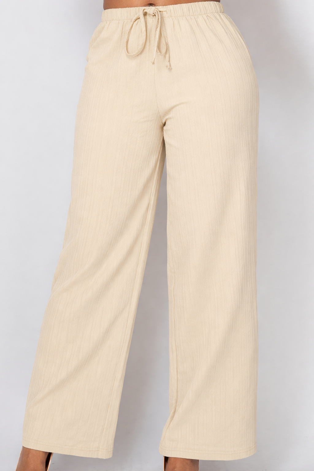 Flowy Crepe Ribbed Wide Leg Pants